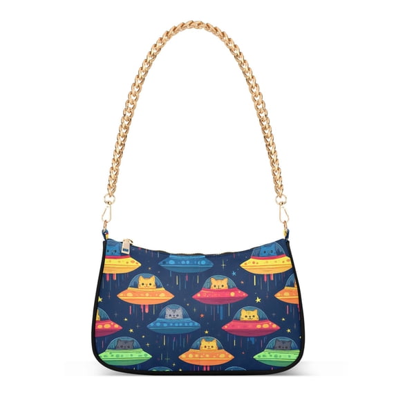 FORMRS Womens Shoulder Bag with Chain Strap Clutch Purse Cute Tote Handbag, Rainbow Space Cat