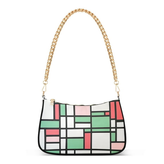 FORMRS Womens Shoulder Bag with Chain Strap Clutch Purse Cute Tote Handbag, Red Abstract Geometric