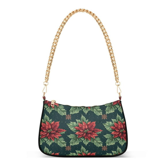 FORMRS Womens Shoulder Bag with Chain Strap Clutch Purse Cute Tote Handbag, Red Christmas Poinsettias