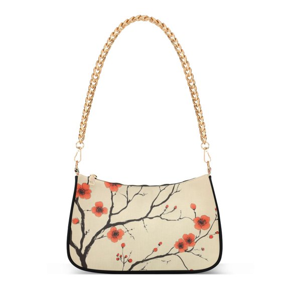FORMRS Womens Shoulder Bag with Chain Strap Clutch Purse Cute Tote Handbag, Red Floral Pattern