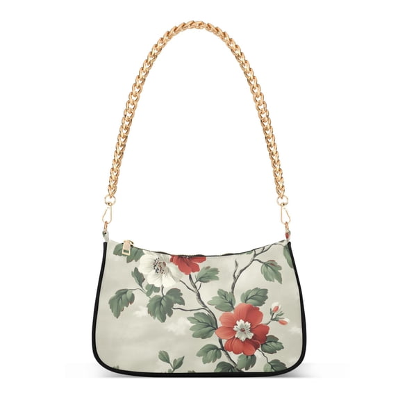 FORMRS Womens Shoulder Bag with Chain Strap Clutch Purse Cute Tote Handbag, Red Floral Pattern