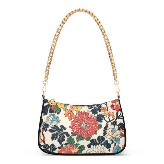 FORMRS Womens Shoulder Bag with Chain Strap Clutch Purse Cute Tote Handbag, Red Flowers Pattern