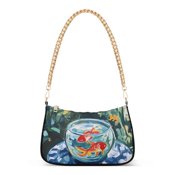FORMRS Womens Shoulder Bag with Chain Strap Clutch Purse Cute Tote Handbag, Red Goldfish