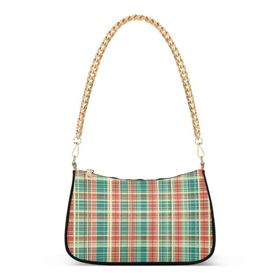 FORMRS Womens Shoulder Bag with Chain Strap Clutch Purse Cute Tote Handbag, Red Green Tartan Pattern
