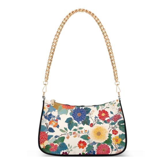 FORMRS Womens Shoulder Bag with Chain Strap Clutch Purse Cute Tote Handbag, Red Japanese Floral Pattern