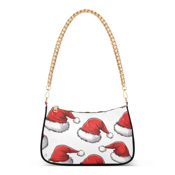 FORMRS Womens Shoulder Bag with Chain Strap Clutch Purse Cute Tote Handbag, Red Santa Hats Pattern