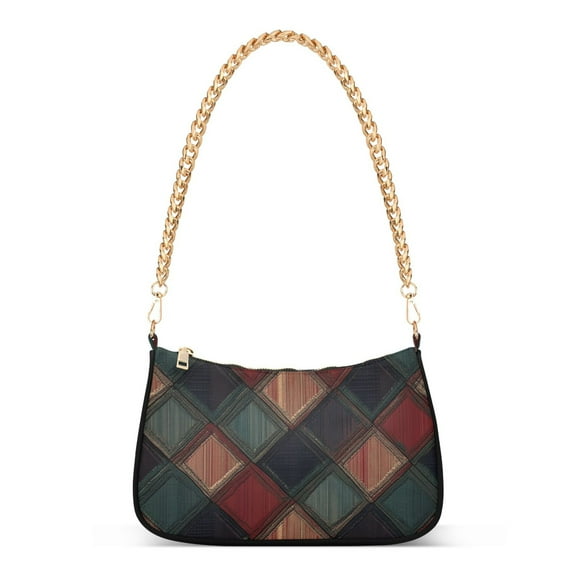 FORMRS Womens Shoulder Bag with Chain Strap Clutch Purse Cute Tote Handbag, Red Tartan Pattern