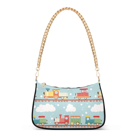 FORMRS Womens Shoulder Bag with Chain Strap Clutch Purse Cute Tote Handbag, Red Trains Pattern