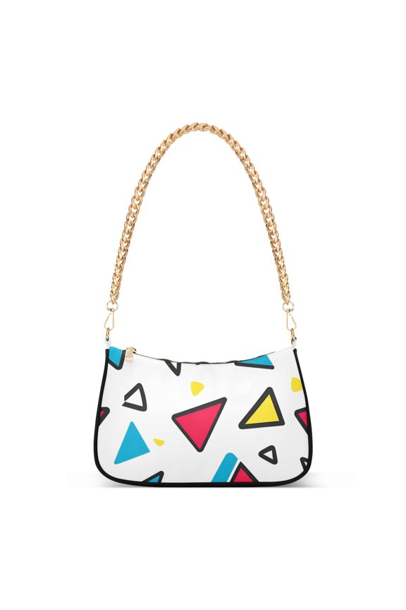 Womens Shoulder Bag with Chain Strap Clutch Purse Cute Tote Handbag, Red Triangles