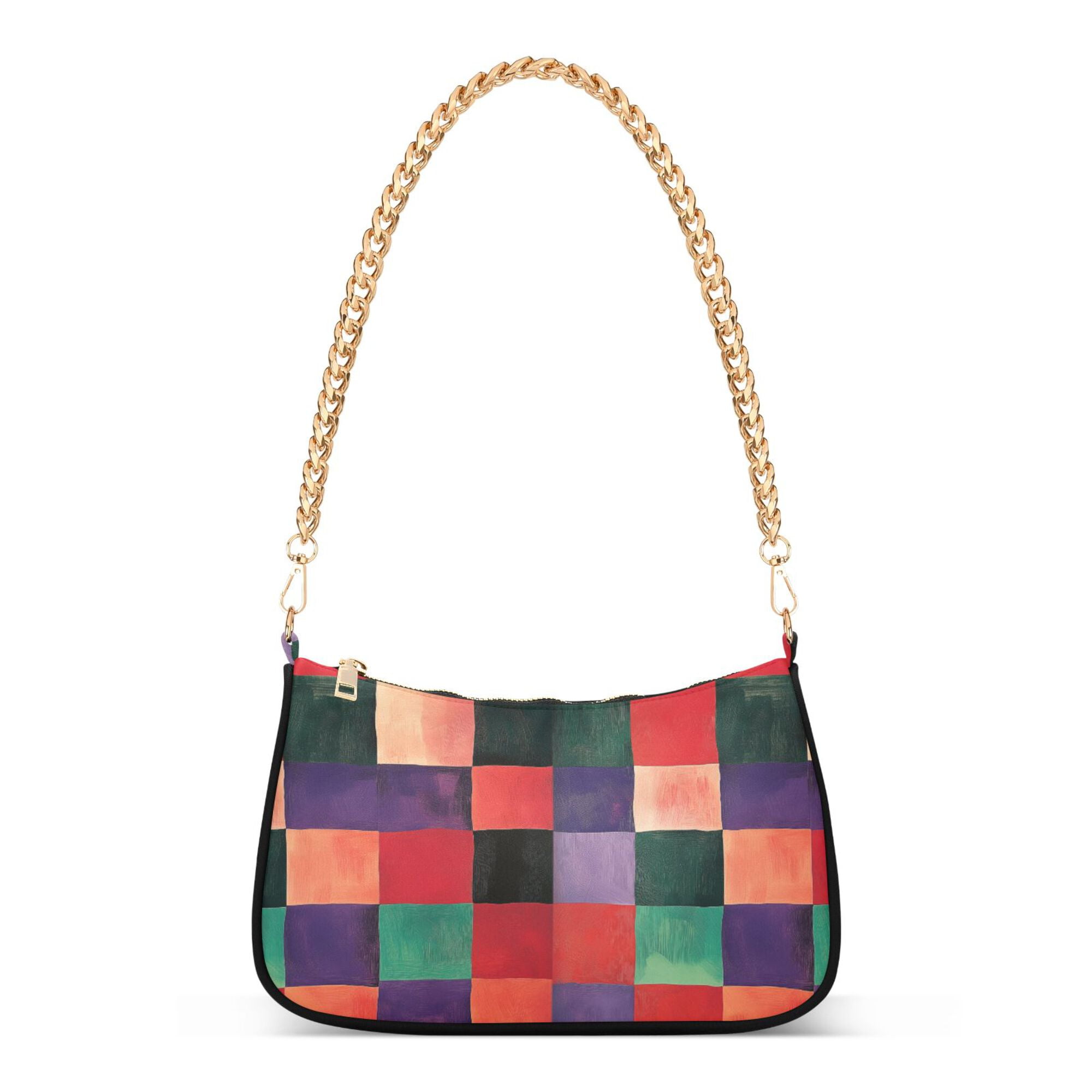 FORMRS Womens Shoulder Bag with Chain Strap Clutch Purse Cute Tote Handbag, Red and Purple Plaid Pattern