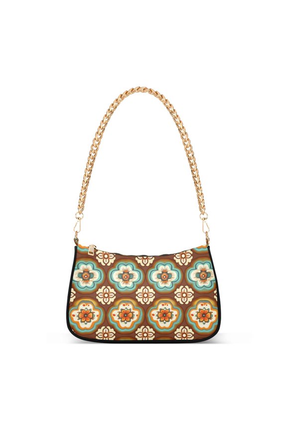 Womens Shoulder Bag with Chain Strap Clutch Purse Cute Tote Handbag, Retro Blossom Flower