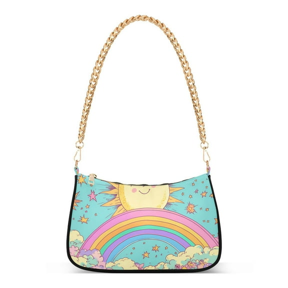 FORMRS Womens Shoulder Bag with Chain Strap Clutch Purse Cute Tote Handbag, Retro Blue Rainbow