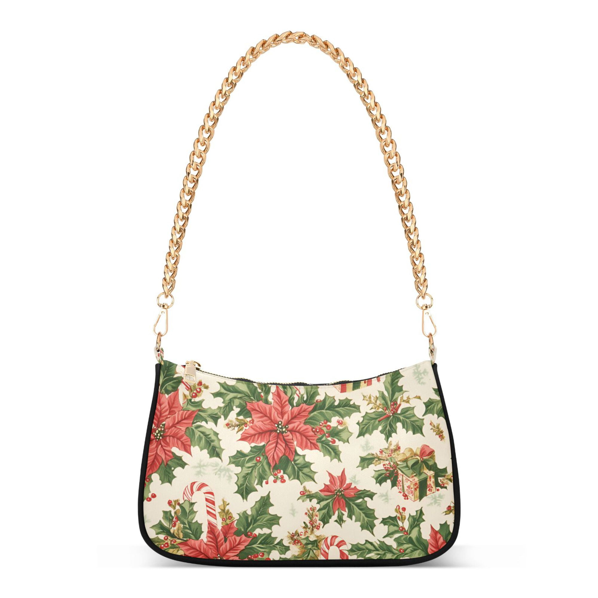 FORMRS Womens Shoulder Bag with Chain Strap Clutch Purse Cute Tote Handbag, Retro Christmas Holly