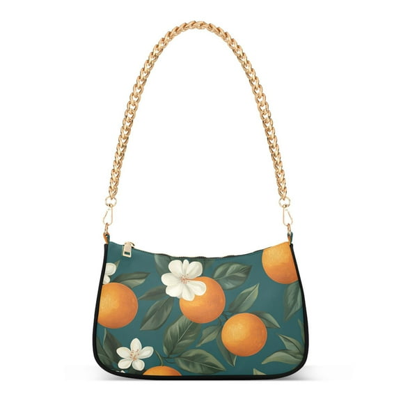 FORMRS Womens Shoulder Bag with Chain Strap Clutch Purse Cute Tote Handbag, Retro Floral Orange