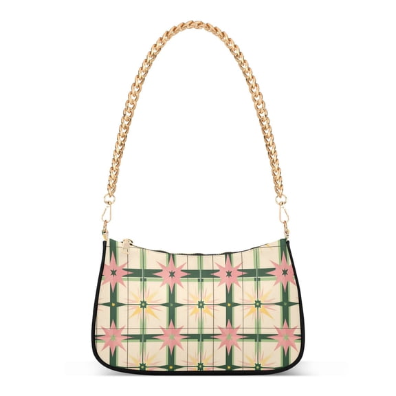FORMRS Womens Shoulder Bag with Chain Strap Clutch Purse Cute Tote Handbag, Retro Green Stars