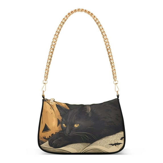FORMRS Womens Shoulder Bag with Chain Strap Clutch Purse Cute Tote Handbag, Retro Halloween Cat
