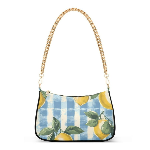 FORMRS Womens Shoulder Bag with Chain Strap Clutch Purse Cute Tote Handbag, Retro Lemon Leaves