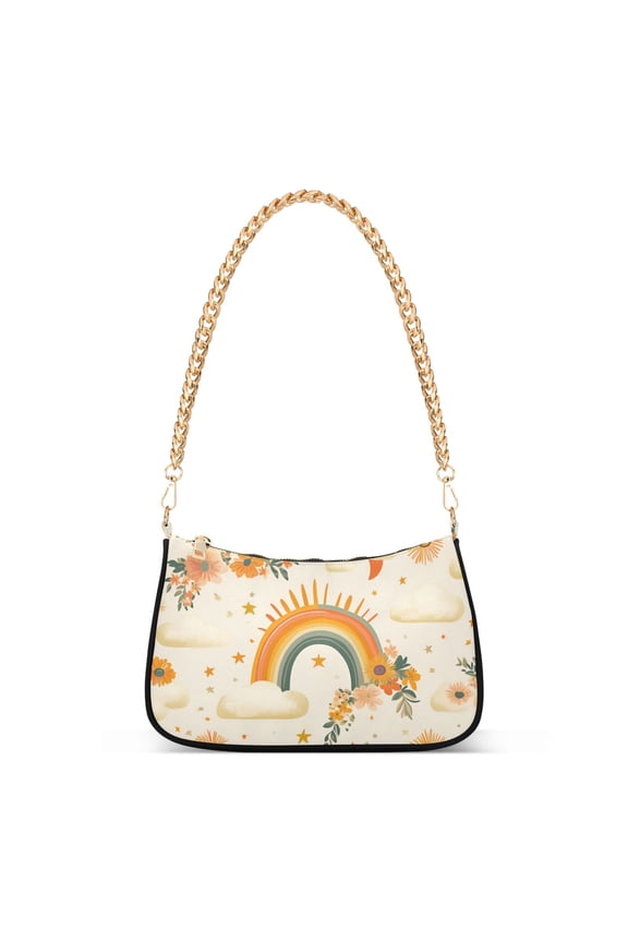 Womens Shoulder Bag with Chain Strap Clutch Purse Cute Tote Handbag, Retro Rainbow
