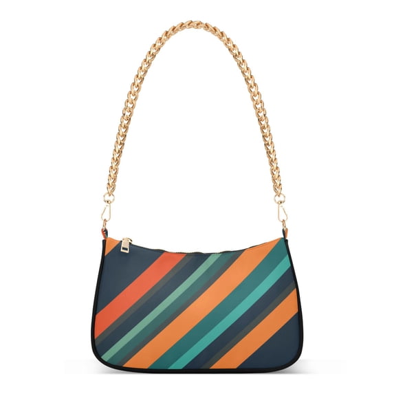 FORMRS Womens Shoulder Bag with Chain Strap Clutch Purse Cute Tote Handbag, Retro Stripes