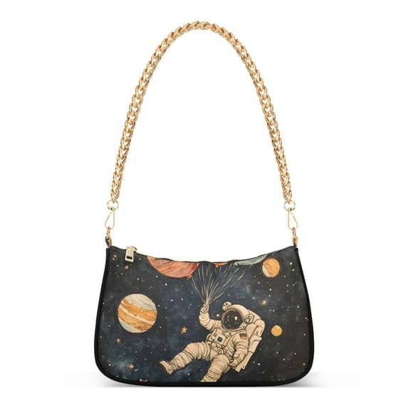 FORMRS Womens Shoulder Bag with Chain Strap Clutch Purse Cute Tote Handbag, Retro Watercolor Planet