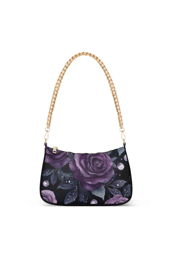 Womens Shoulder Bag with Chain Strap Clutch Purse Cute Tote Handbag, Roses and Pearls