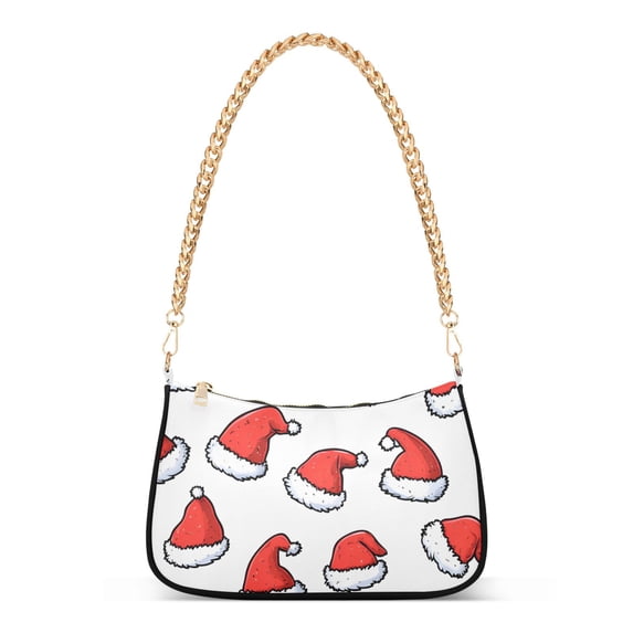 FORMRS Womens Shoulder Bag with Chain Strap Clutch Purse Cute Tote Handbag, Santa Hats Pattern
