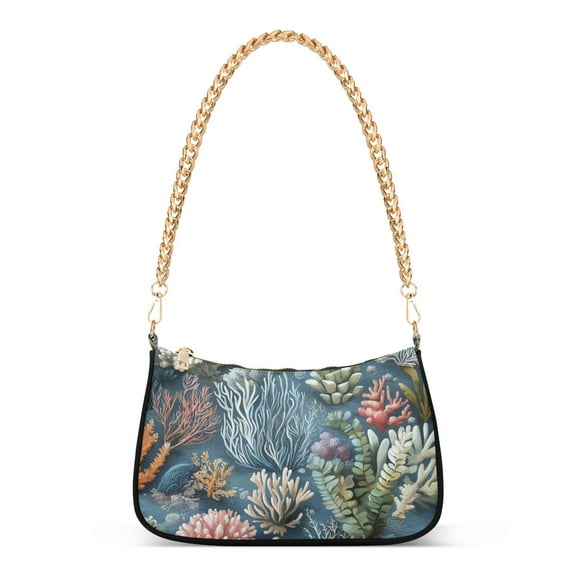 FORMRS Womens Shoulder Bag with Chain Strap Clutch Purse Cute Tote Handbag, Sea Plants Pattern