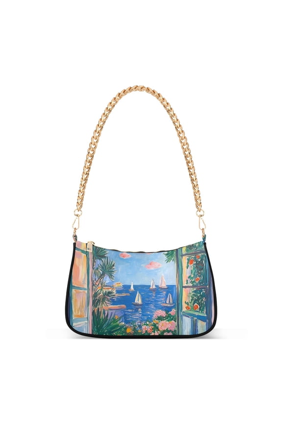 Womens Shoulder Bag with Chain Strap Clutch Purse Cute Tote Handbag, Sea Window