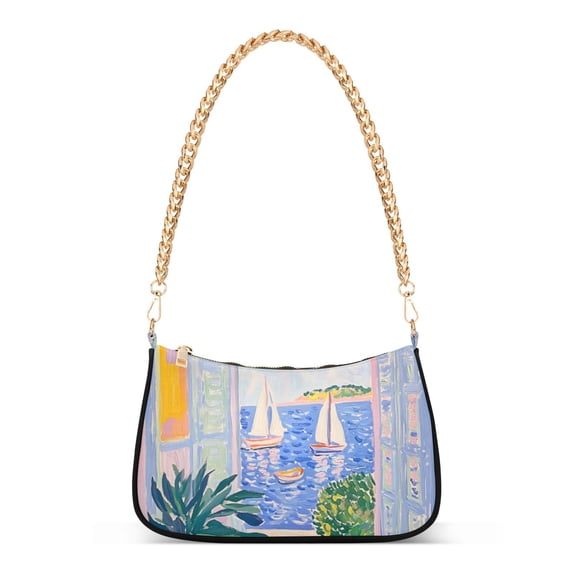 FORMRS Womens Shoulder Bag with Chain Strap Clutch Purse Cute Tote Handbag, Seaside Boat