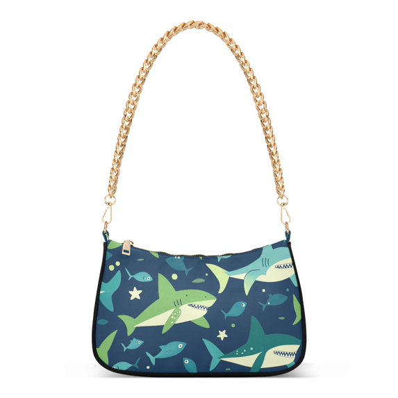 FORMRS Womens Shoulder Bag with Chain Strap Clutch Purse Cute Tote Handbag, Sharks Pattern
