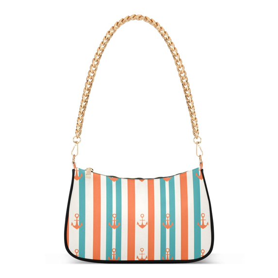 FORMRS Womens Shoulder Bag with Chain Strap Clutch Purse Cute Tote Handbag, Simple Nautical Pattern