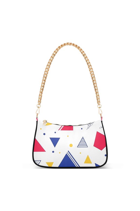 Womens Shoulder Bag with Chain Strap Clutch Purse Cute Tote Handbag, Simple Triangles