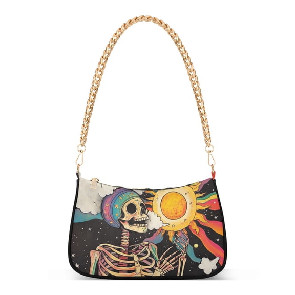 FORMRS Womens Shoulder Bag with Chain Strap Clutch Purse Cute Tote Handbag, Skeleton with Sun