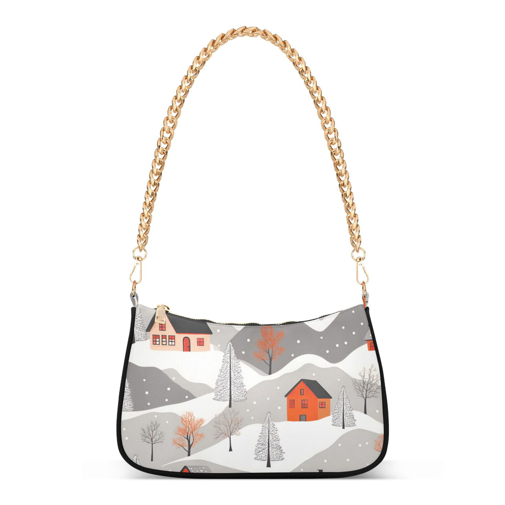 FORMRS Womens Shoulder Bag with Chain Strap Clutch Purse Cute Tote Handbag, Snow Cartoon Houses