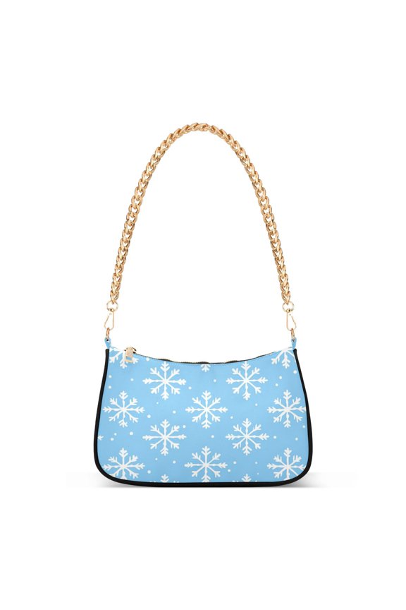 Womens Shoulder Bag with Chain Strap Clutch Purse Cute Tote Handbag, Snowflake Pattern