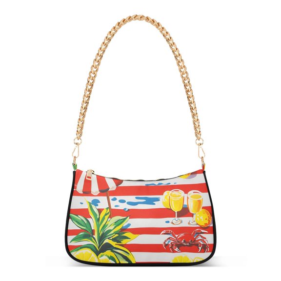 FORMRS Womens Shoulder Bag with Chain Strap Clutch Purse Cute Tote Handbag, Striped Lemon