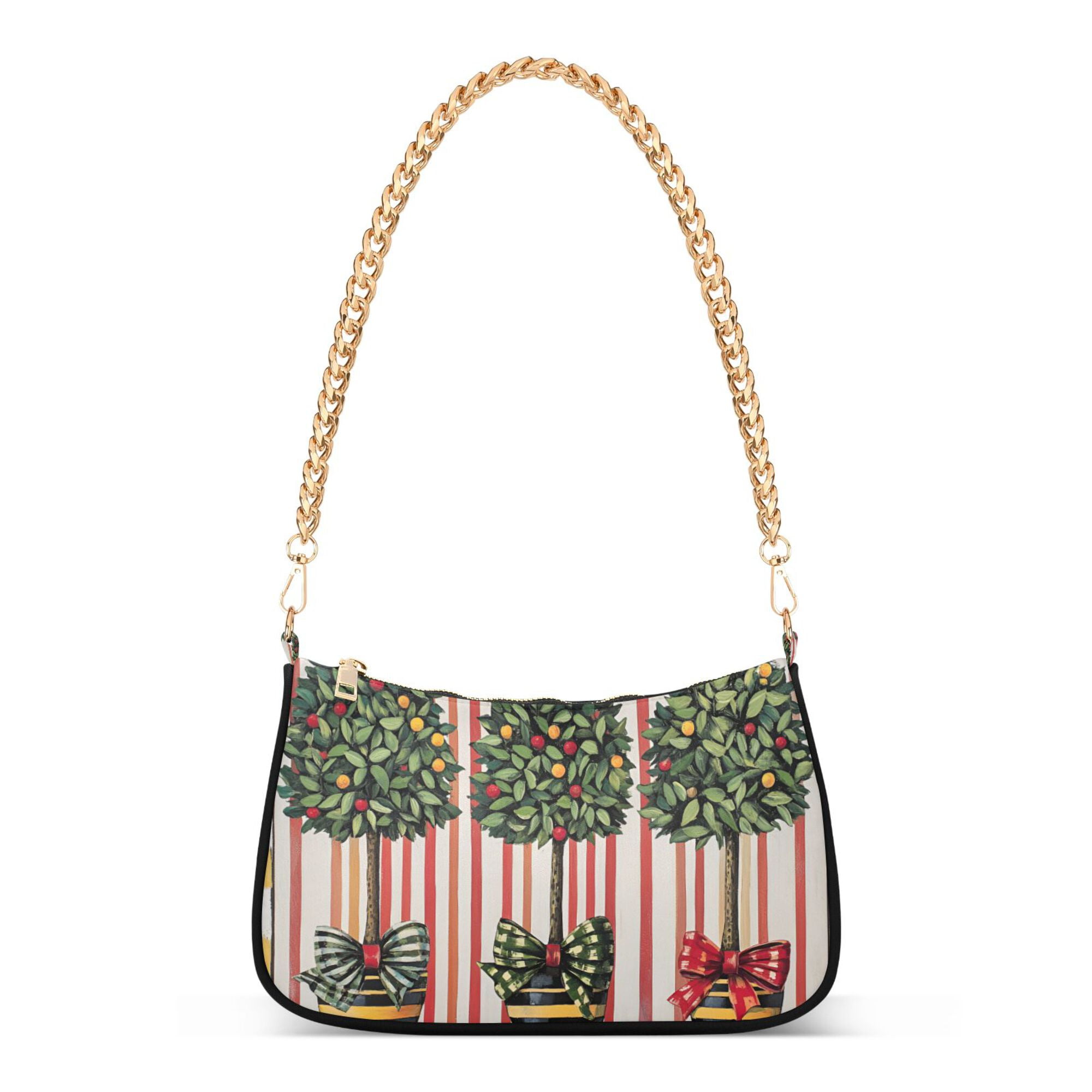 FORMRS Womens Shoulder Bag with Chain Strap Clutch Purse Cute Tote Handbag, Stripes Trees