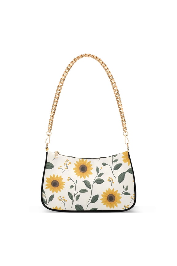 Womens Shoulder Bag with Chain Strap Clutch Purse Cute Tote Handbag, Sunflower Pattern
