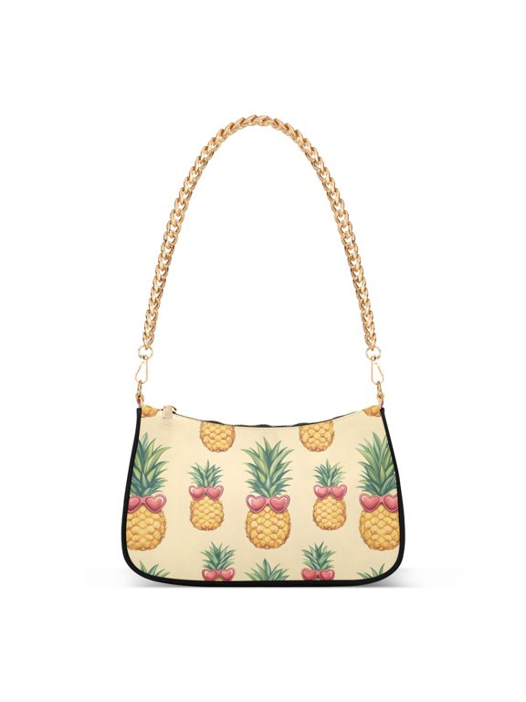 Womens Shoulder Bag with Chain Strap Clutch Purse Cute Tote Handbag, Sunshine Pineapples
