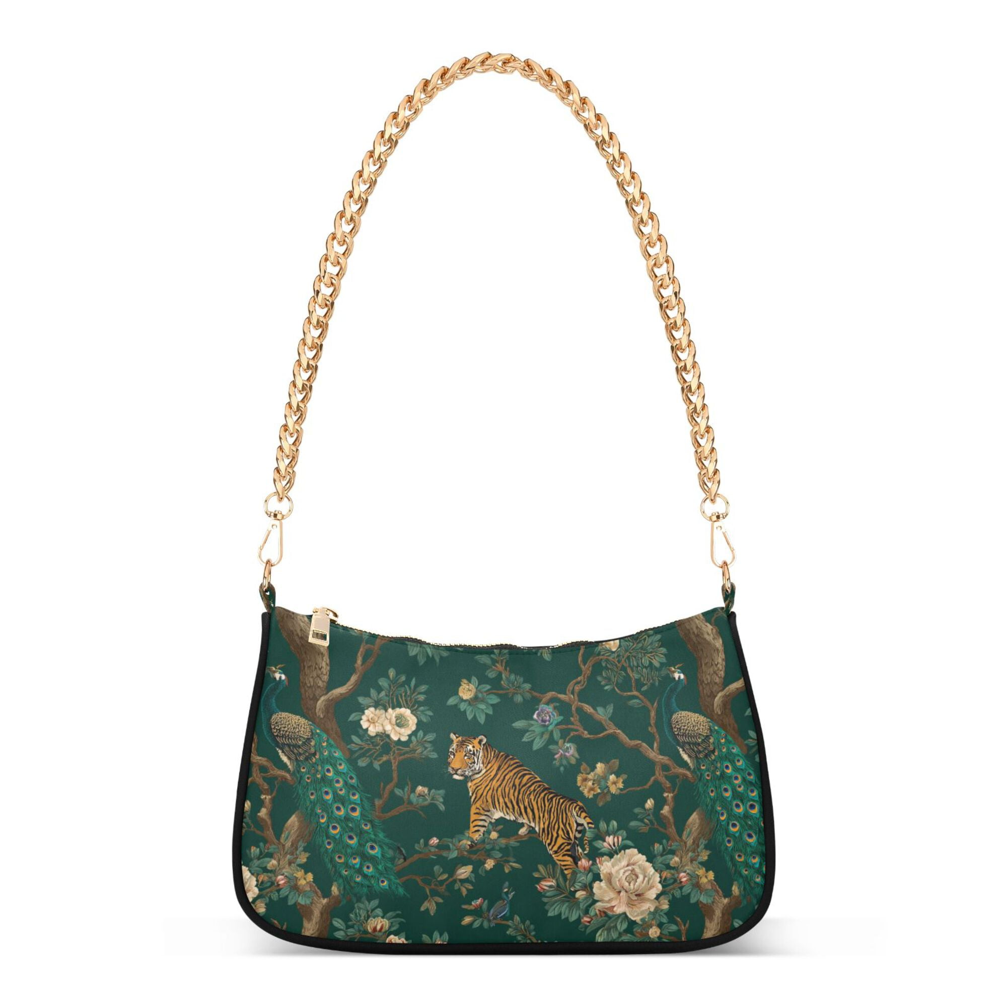 FORMRS Womens Shoulder Bag with Chain Strap Clutch Purse Cute Tote Handbag, Tiger and Peacock Pattern