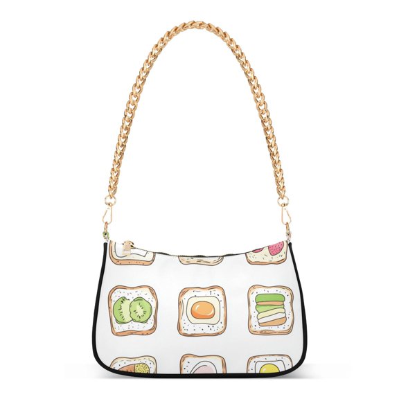 FORMRS Womens Shoulder Bag with Chain Strap Clutch Purse Cute Tote Handbag, Toasts Pattern