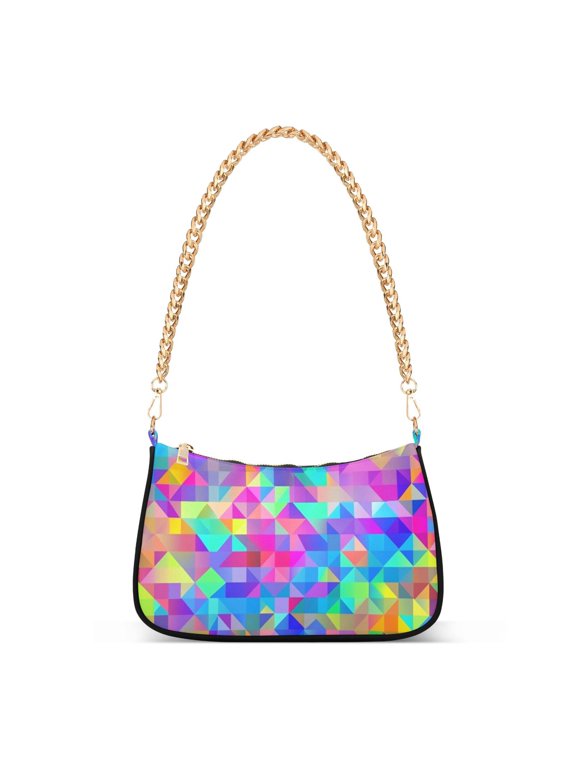 Womens Shoulder Bag with Chain Strap Clutch Purse Cute Tote Handbag, Vibrant Geometric Pattern