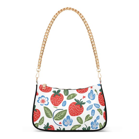 FORMRS Womens Shoulder Bag with Chain Strap Clutch Purse Cute Tote Handbag, Vibrant Strawberries
