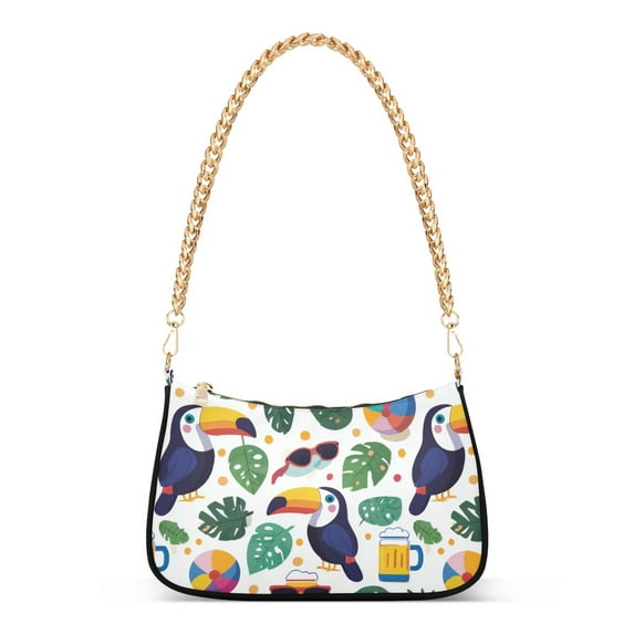 FORMRS Womens Shoulder Bag with Chain Strap Clutch Purse Cute Tote Handbag, Vibrant Toucans Pattern