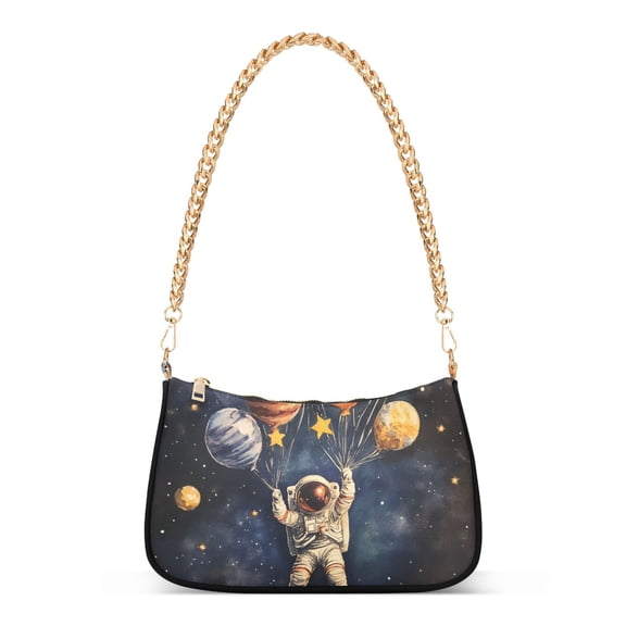 FORMRS Womens Shoulder Bag with Chain Strap Clutch Purse Cute Tote Handbag, Watercolor Astronaut