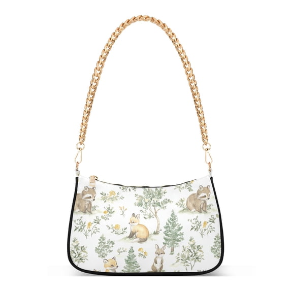 FORMRS Womens Shoulder Bag with Chain Strap Clutch Purse Cute Tote Handbag, Watercolor Forest Pattern