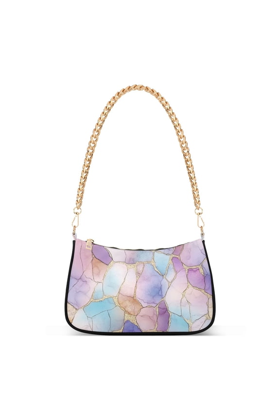 Womens Shoulder Bag with Chain Strap Clutch Purse Cute Tote Handbag, Watercolor Marble Pattern