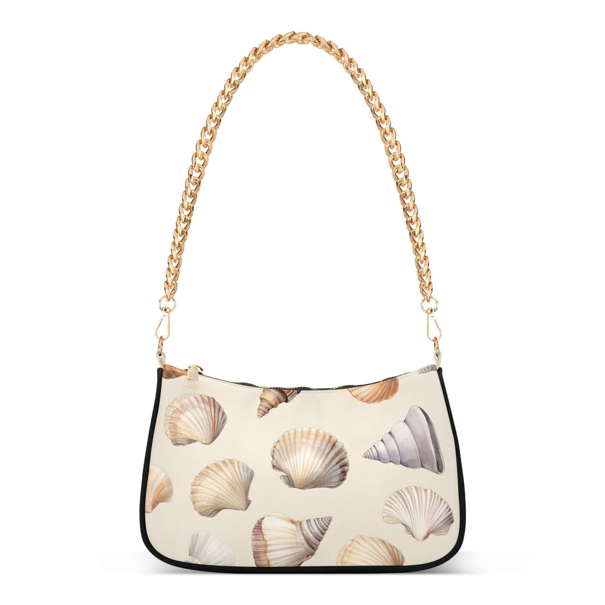FORMRS Womens Shoulder Bag with Chain Strap Clutch Purse Cute Tote Handbag, Watercolor Seashells