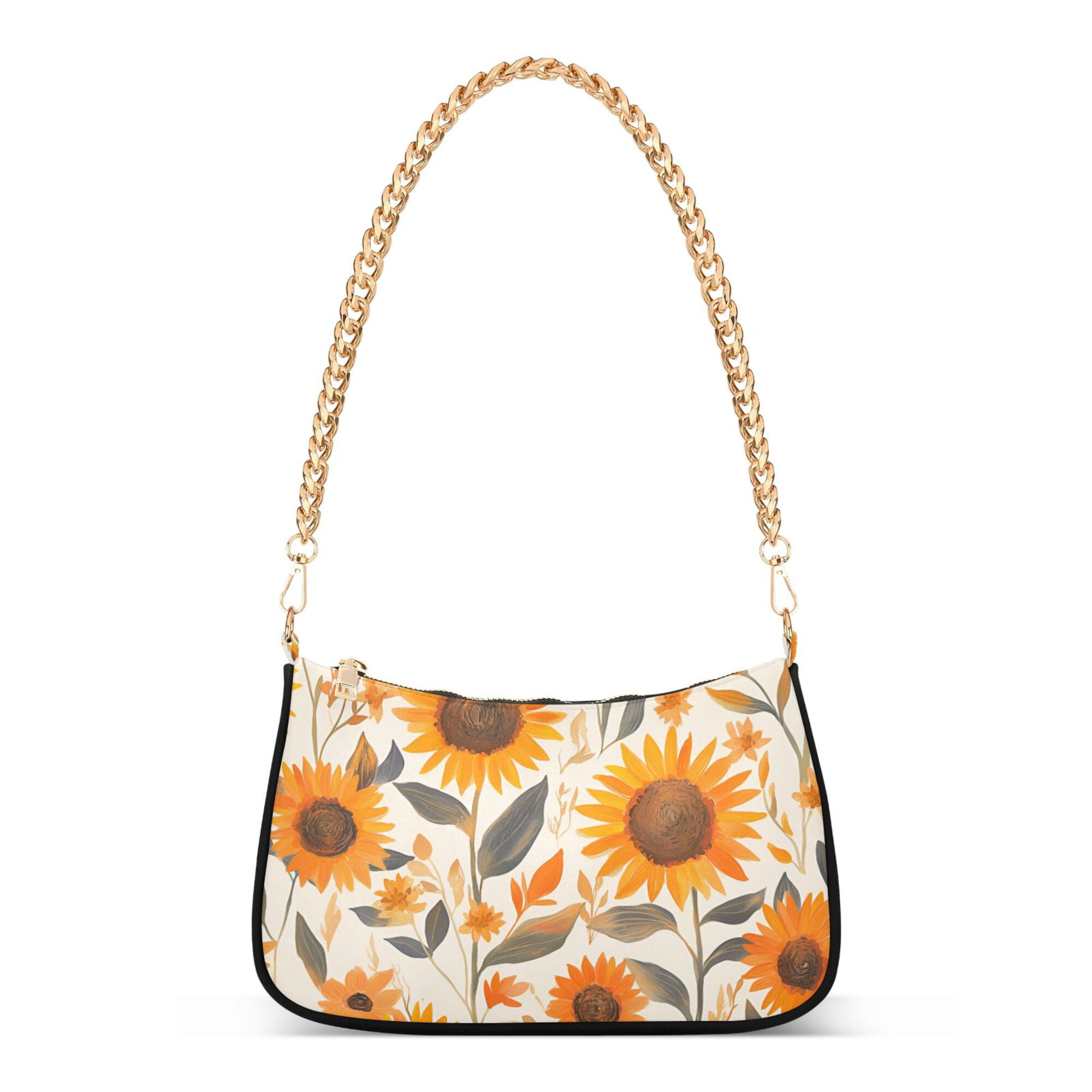 FORMRS Womens Shoulder Bag with Chain Strap Clutch Purse Cute Tote Handbag, Watercolor Sunflowers and Leaves