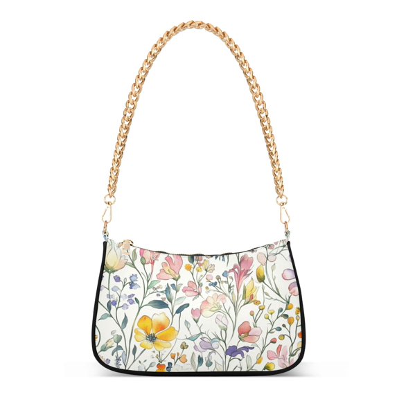 FORMRS Womens Shoulder Bag with Chain Strap Clutch Purse Cute Tote Handbag, Watercolor Wildflowers